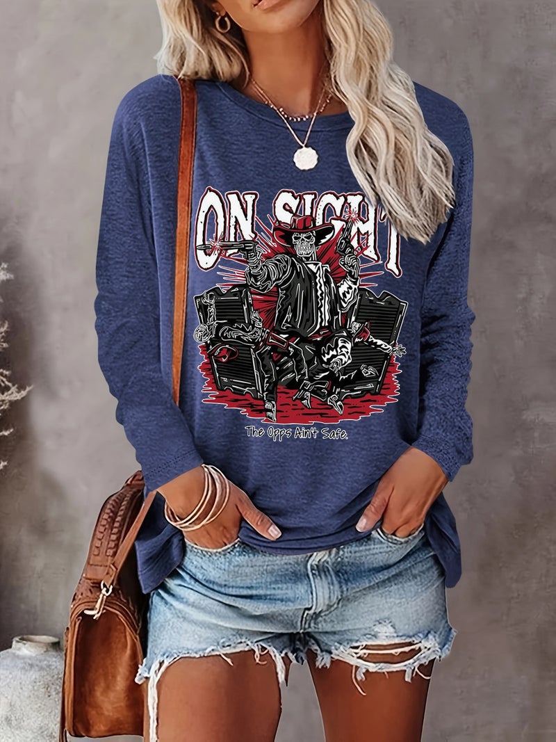 Tm 902757 Fashionable Casual Printed Long-Sleeved T-Shirt - Image 1