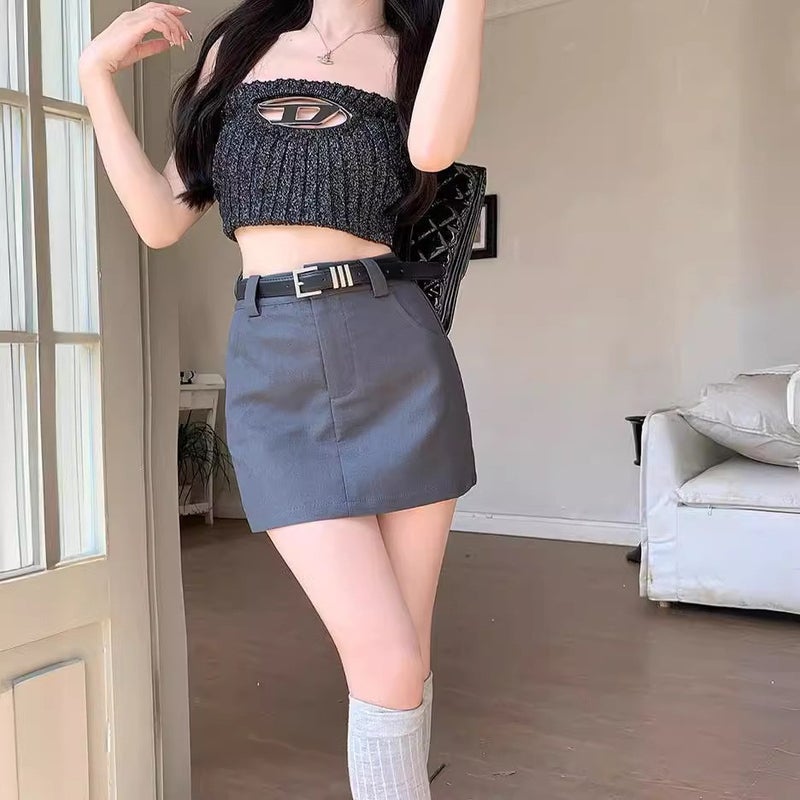 Short skirt overskirt pure hip gray slim skirt new summer A- line skirt womens high waist suit Black