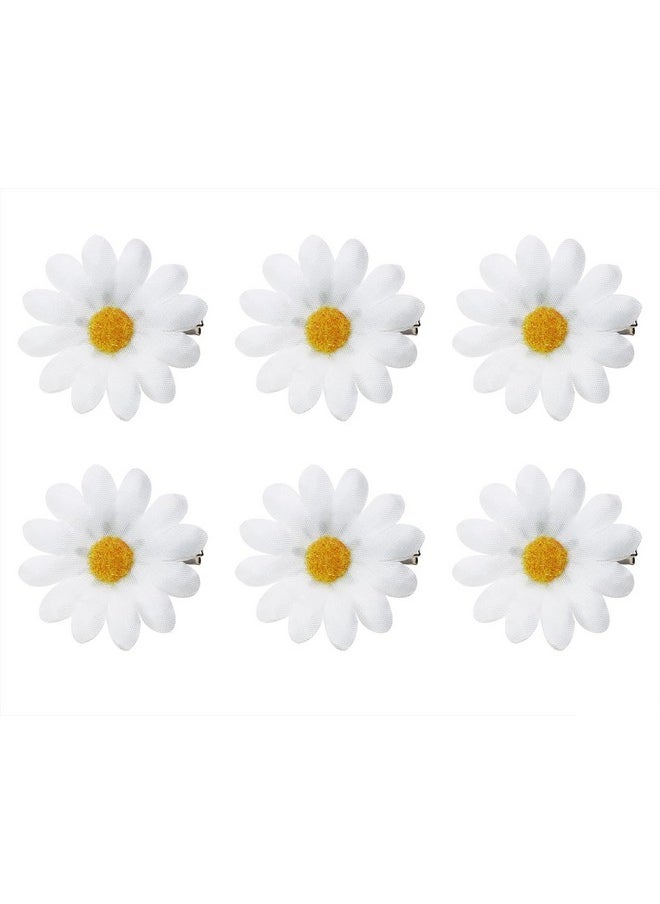 PENTA ANGEL - Clip Penta Angel 6Pcs Small Fabric Sun Flower Hair Alligator Clip Wedding Bride Hair Barrette Pin Accessory For Women Girls Summer Beach Party (White6P) - Image 1