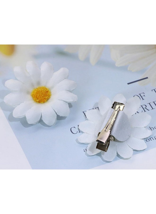 PENTA ANGEL - Clip Penta Angel 6Pcs Small Fabric Sun Flower Hair Alligator Clip Wedding Bride Hair Barrette Pin Accessory For Women Girls Summer Beach Party (White6P) - Image 1