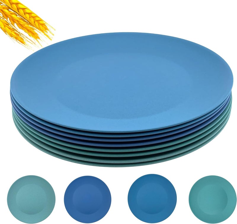 WEXINHAO 10 inch Wheat Straw Plates Unbreakable Flat Dinner Plate Set of 8 BPA Free Dishwasher  Microwave Safe Reusable Salad Camping for Kids Kitchen 4 Color - Image 1