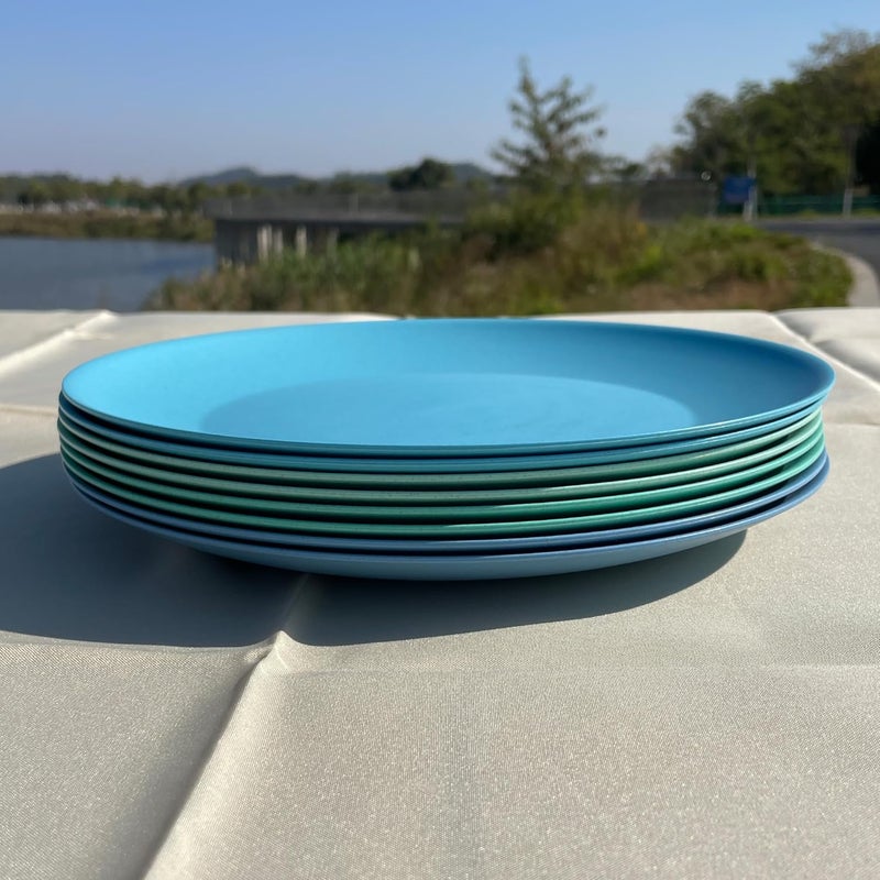 WEXINHAO 10 inch Wheat Straw Plates Unbreakable Flat Dinner Plate Set of 8 BPA Free Dishwasher  Microwave Safe Reusable Salad Camping for Kids Kitchen 4 Color - Image 2
