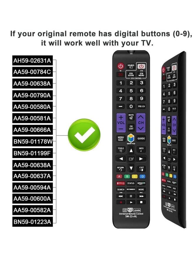 Raxoom Universal Remote Control Compatible Replacement For Samsung Tv 3D Lcd Led Hdtv Smart Tv Aa59-00666A Bn59-01178W Bn59-01199F Aa59-00638A Aa59-00637A Aa59-00594A Aa59-00600A Aa59-0 - Image 2