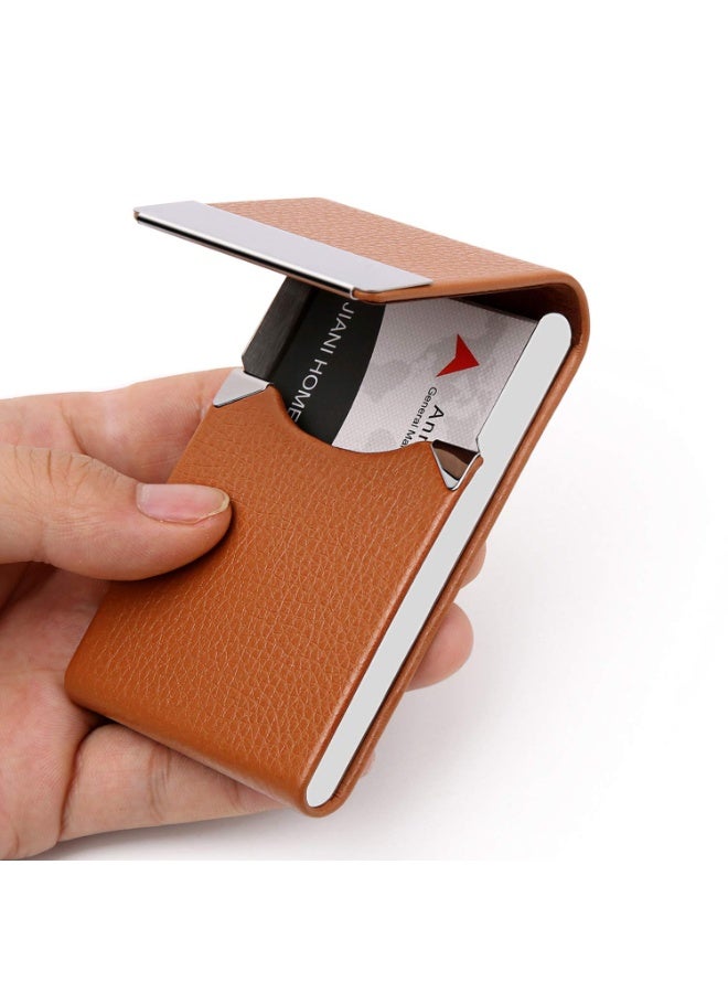 حامل بطاقات عمل من الجلد الصناعي والمعدن مع حجب RFID وإغلاق مغناطيسي، علبة بطاقات جيب للنساء والرجال - Image 2