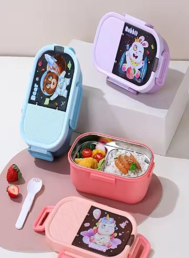 2heet Stainless Steel Kids Cartoon Lunch Box – 2 Compartment Leakproof Thermal Insulated Tiffin Box for School, Picnic & Travel | BPA-Free Cute Cartoon Food Container for Boys & Girls, Easy to Clean - Image 2