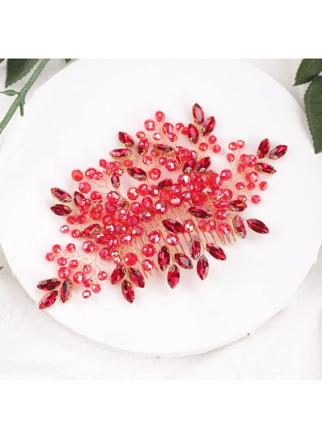 BERYUAN Red Crystal Rhinestone Hair Comb Wedding Rhinestone Hair Accessory Teardrop Rhinestone Headband Red Beads Hair Piece For Wedding Women And Girls - Image 1