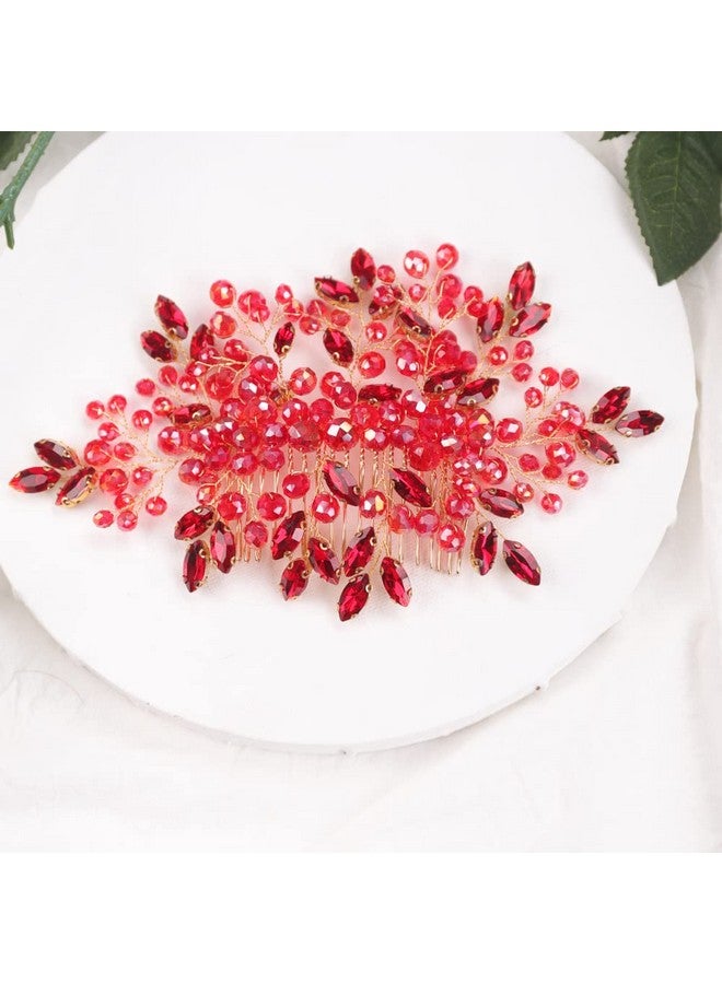 BERYUAN Red Crystal Rhinestone Hair Comb Wedding Rhinestone Hair Accessory Teardrop Rhinestone Headband Red Beads Hair Piece For Wedding Women And Girls - Image 2