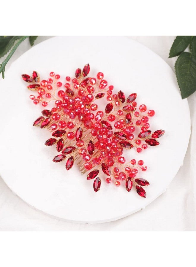 BERYUAN Red Crystal Rhinestone Hair Comb Wedding Rhinestone Hair Accessory Teardrop Rhinestone Headband Red Beads Hair Piece For Wedding Women And Girls - Image 3