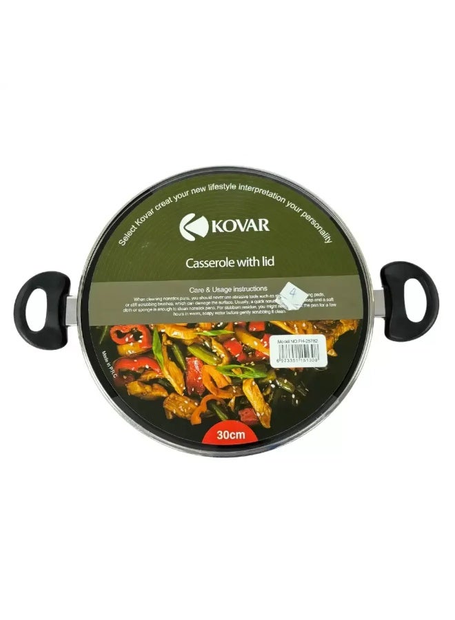 Kovar Non Stick Easy Cooking Casserole With Glass Lid 30cm- Red - Image 2