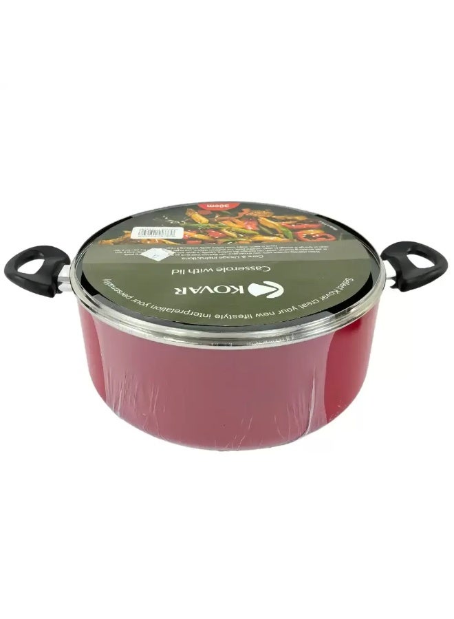 Kovar Non Stick Easy Cooking Casserole With Glass Lid 30cm- Red - Image 1