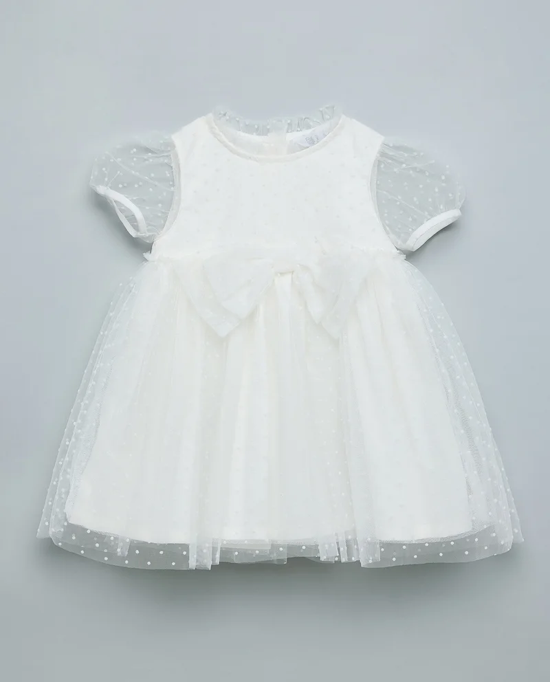 أر أند بي Woven Fit & Flare Dress With Crew Neck And Puff Sleeves