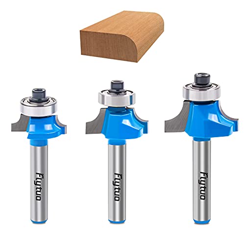 Flytuo 3Pcs Roundover Edging Router Bit Set 1/4" Shank, Corner Rounding Edge-Forming Router Bit Set, Woodworking Milling Cutter (Diameter: 1/4", 3/8", 1/2", Radius: 1/8'', 3/16'', 1/4'') - Image 1