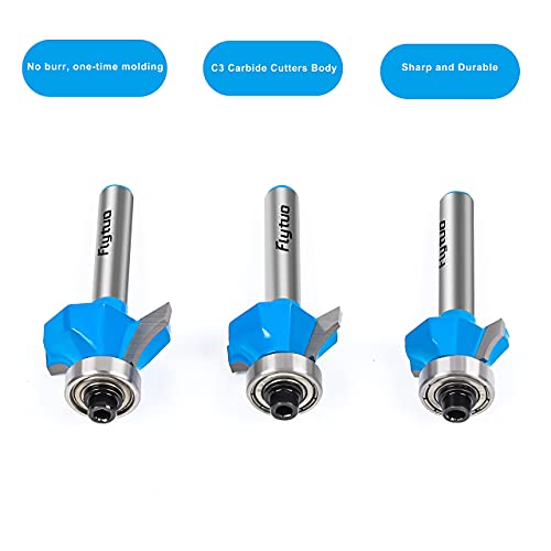 Flytuo 3Pcs Roundover Edging Router Bit Set 1/4" Shank, Corner Rounding Edge-Forming Router Bit Set, Woodworking Milling Cutter (Diameter: 1/4", 3/8", 1/2", Radius: 1/8'', 3/16'', 1/4'') - Image 5