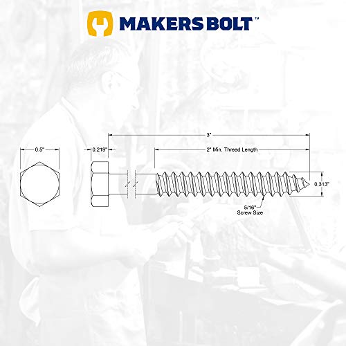 MAKERS BOLT 5/16" x 3" Stainless Steel Hex Lag Bolts (10 pcs) Black Oxidized in USA by Makers Bolt - Image 4