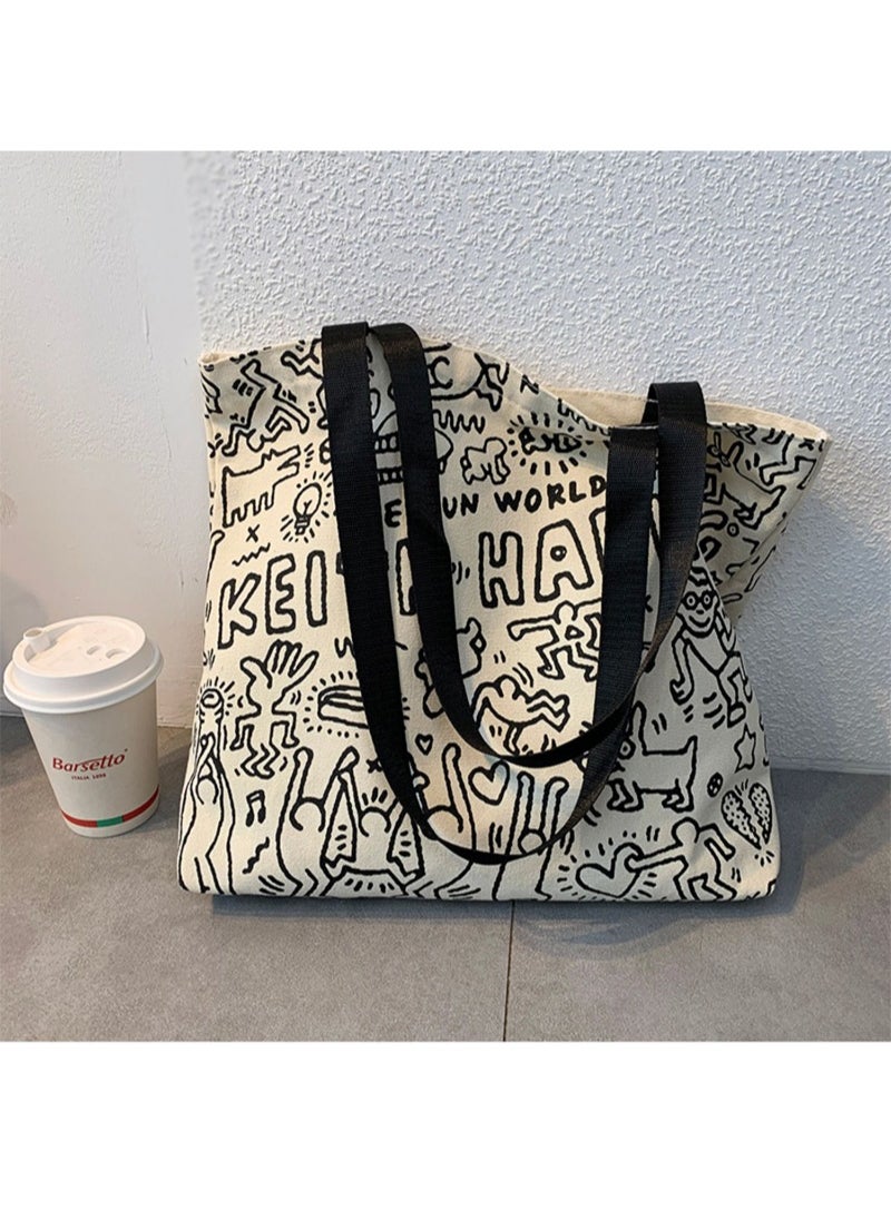 Generic Women's Shoulder Tote Bag Canvas Handbag For Women Large Capacity Bucket Bag Fashionable Travel Messenger Shoulder Bag for Ladies Girls College Students  - Image 1