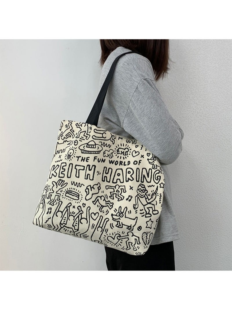 Generic Women's Shoulder Tote Bag Canvas Handbag For Women Large Capacity Bucket Bag Fashionable Travel Messenger Shoulder Bag for Ladies Girls College Students  - Image 2