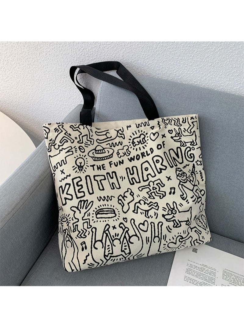 Generic Women's Shoulder Tote Bag Canvas Handbag For Women Large Capacity Bucket Bag Fashionable Travel Messenger Shoulder Bag for Ladies Girls College Students  - Image 5