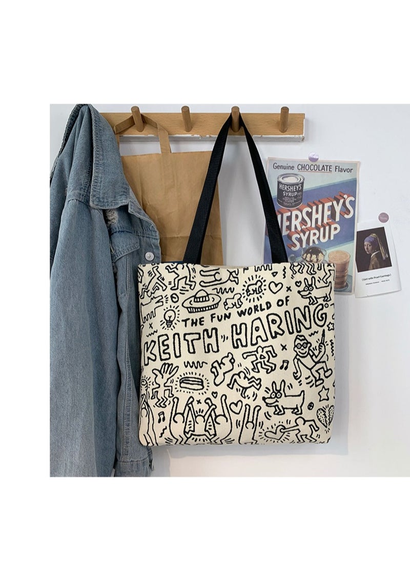 Generic Women's Shoulder Tote Bag Canvas Handbag For Women Large Capacity Bucket Bag Fashionable Travel Messenger Shoulder Bag for Ladies Girls College Students  - Image 4