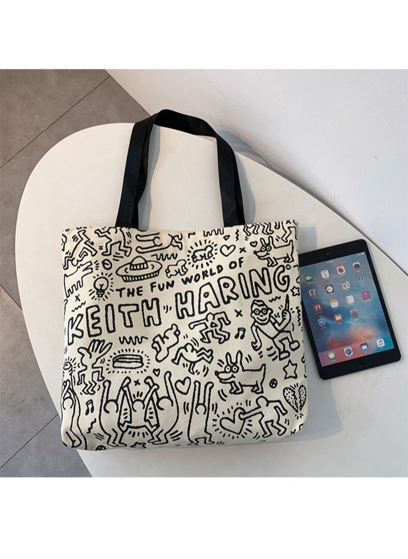 Generic Women's Shoulder Tote Bag Canvas Handbag For Women Large Capacity Bucket Bag Fashionable Travel Messenger Shoulder Bag for Ladies Girls College Students  - Image 3