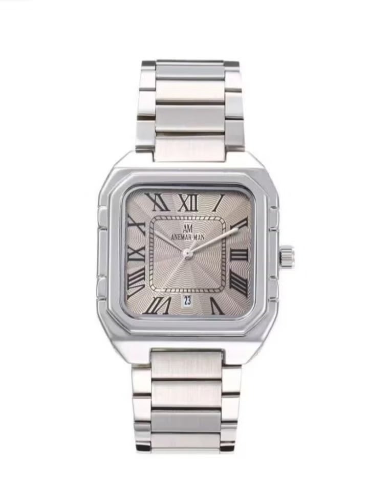ANEMAR MAN Men's waterproof watch with high quality steel, silver strap with gray dial