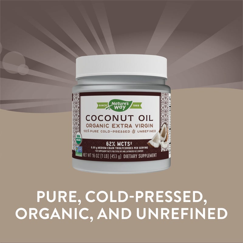Nature's Way Organic Extra Virgin Coconut Oil, Pure and Unrefined, 62% MCTs, 16 Oz - Image 3