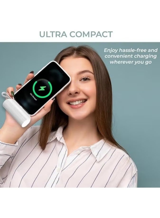 REBENUO Mini Power Bank 5000mAh with Built-in Charging Cord – Compact Lightweight Pocket Charger, Fast USB Output, Ideal for Travel, Emergency Backup for iPhone, Android, and More - Image 3