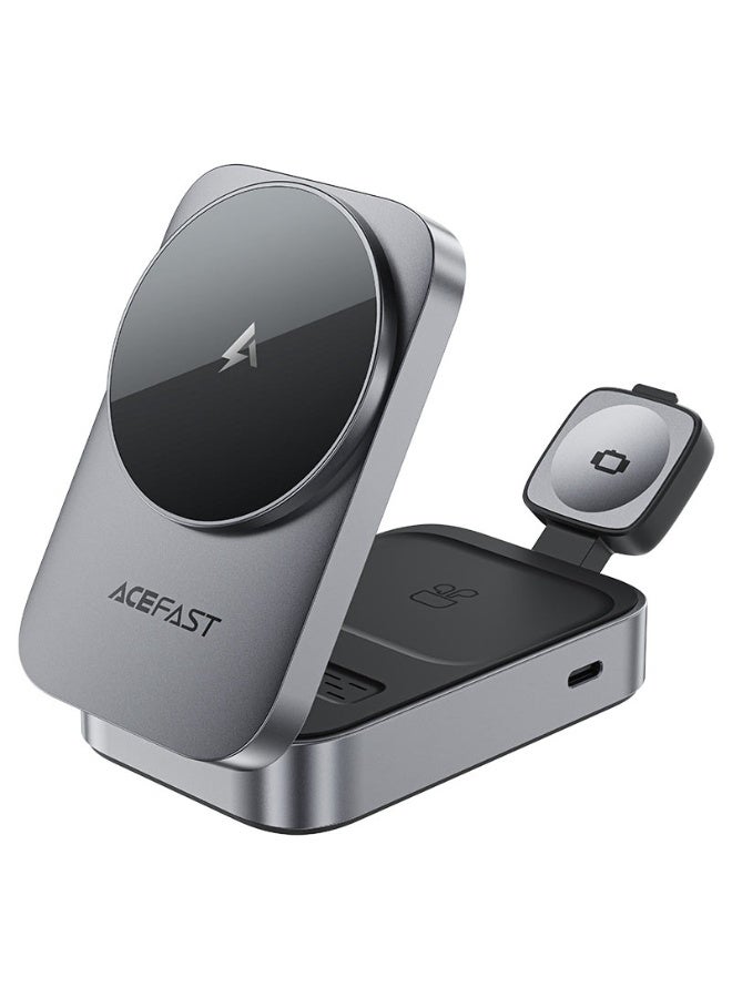 ACEFAST Magnetic Fast Wireless Charger 3 in 1 Holder E22, Desktop Stand, Supports MAG-Charge, Foldable,  For Phone, TWS Headset, Smart Watch - GREY - Image 1
