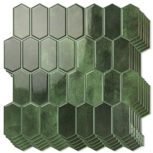 Art3d 10-Sheet Heavy-Duty Peel and Stick Backsplash, Self-Adhesive Vinyl Wall Tiles for Kitchen Countertop Bathroom, Green - Image 1