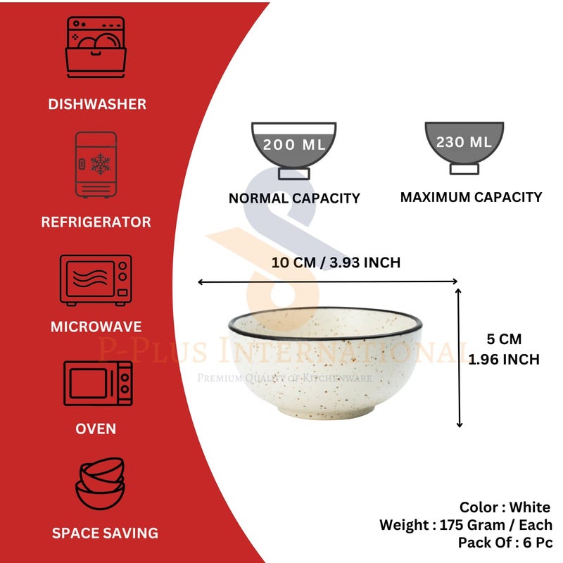 P-PLUS INTERNATIONAL Hand Painted Food Bowls Set | 200 ML 10 CM | Ceramic Ramen Bowl Set | Dishwasher Safe Stoneware Ceramic Bowls | Serving Bowls for Snack, Ice Cream, Salad (White, 6 Pc) - Image 2