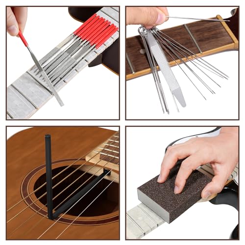 Frautron Luthier Tools Guitar Kit, Guitar Setup Tool Kit, Guitar Repairing Maintenance Tool Kit with Fret Leveling Beam Files Ruler Gauges Measuring Tool Wrenches Picks Bridge Pins for Music Enthusiast - Image 5