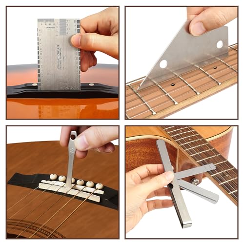 Frautron Luthier Tools Guitar Kit, Guitar Setup Tool Kit, Guitar Repairing Maintenance Tool Kit with Fret Leveling Beam Files Ruler Gauges Measuring Tool Wrenches Picks Bridge Pins for Music Enthusiast - Image 4
