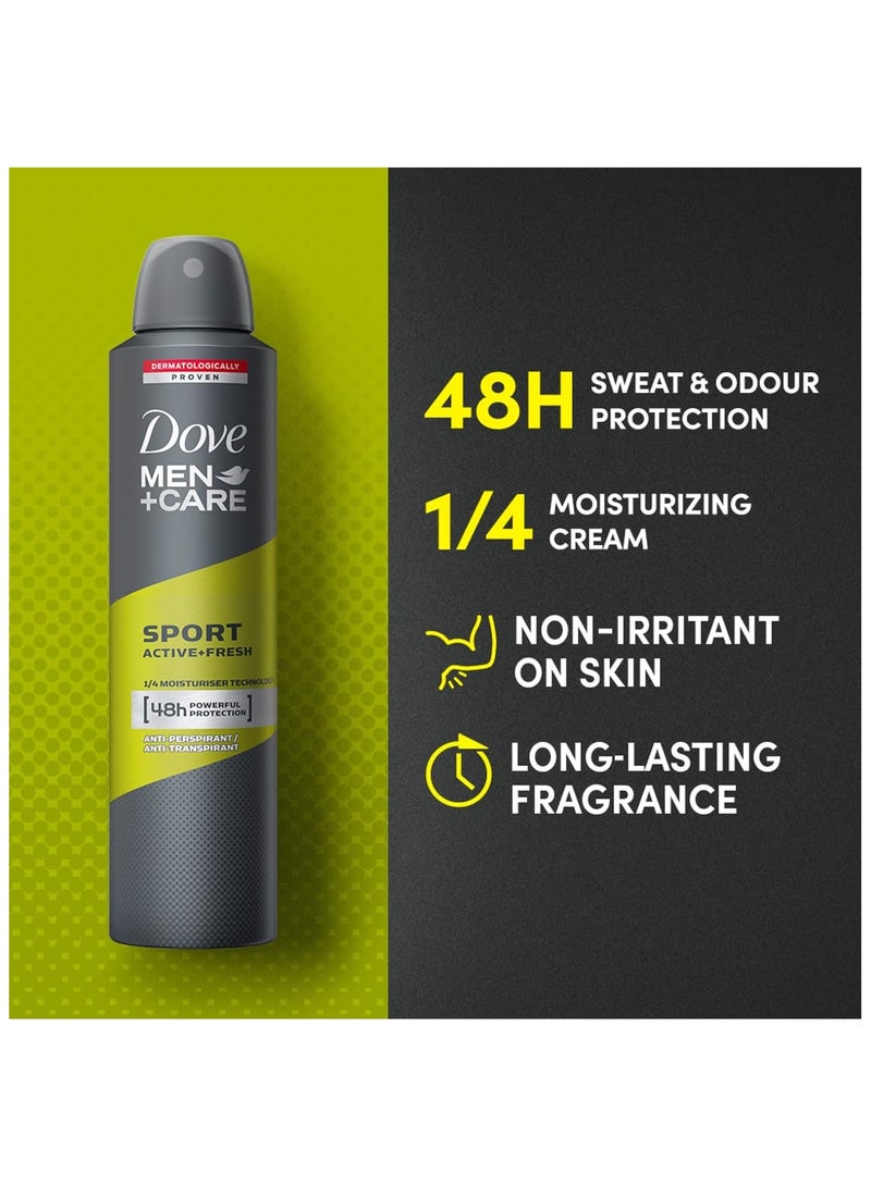دوف مين+كير سبورت أكتيف + فريش – مزيل عرق سبراي للرجال – 250 مل - Image 3