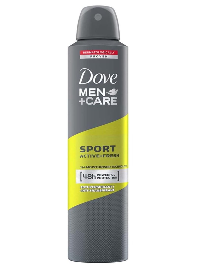 دوف مين+كير سبورت أكتيف + فريش – مزيل عرق سبراي للرجال – 250 مل - Image 1