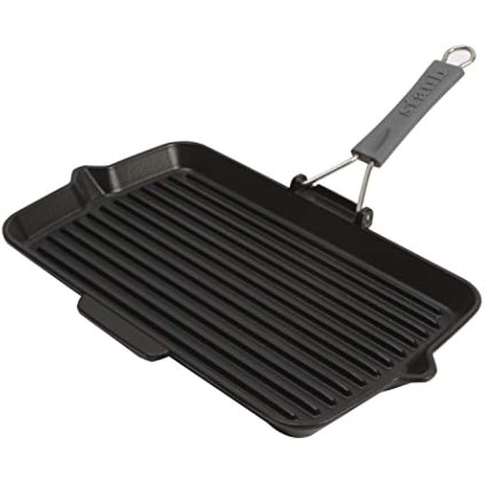 STAUB Rectangular Grill Pan 34X21 Cms Silicon Handle Cast Iron Material Black Matt Enamel Interior High Grilling Stripes For All Hob Types Incl Induction Ovensafe Made In France - Image 1