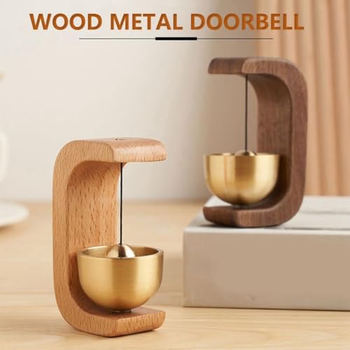 AARUX Wooden Door Bell with Brass Bowl, Rustic Hanging Door Chime for Home, Entrance & Temple, Garden & Wall Decor Vintage Indian Design, Decorative Wall Bell for Indoors & Outdoors - Image 4