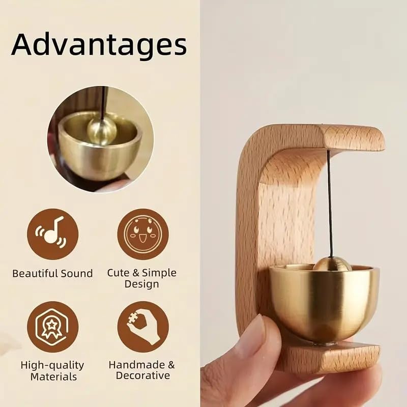 AARUX Wooden Door Bell with Brass Bowl, Rustic Hanging Door Chime for Home, Entrance & Temple, Garden & Wall Decor Vintage Indian Design, Decorative Wall Bell for Indoors & Outdoors - Image 3