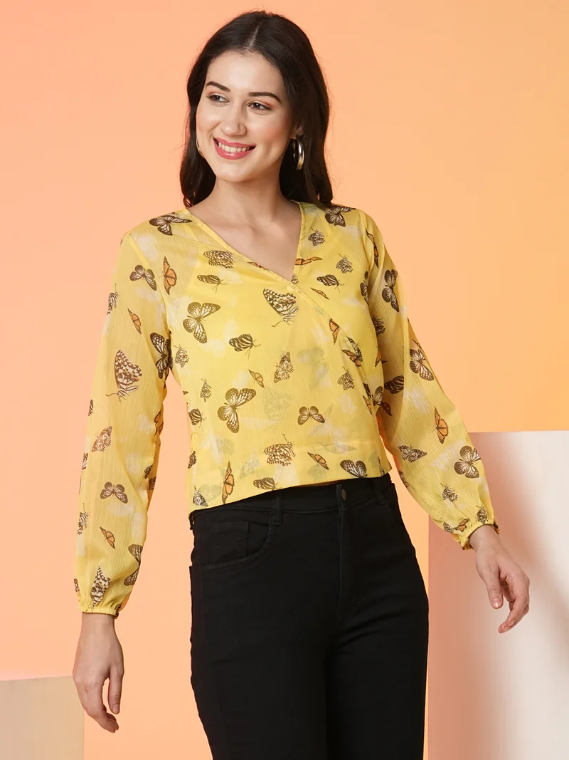 globus Women Wrap Neck Full Sleeve Top