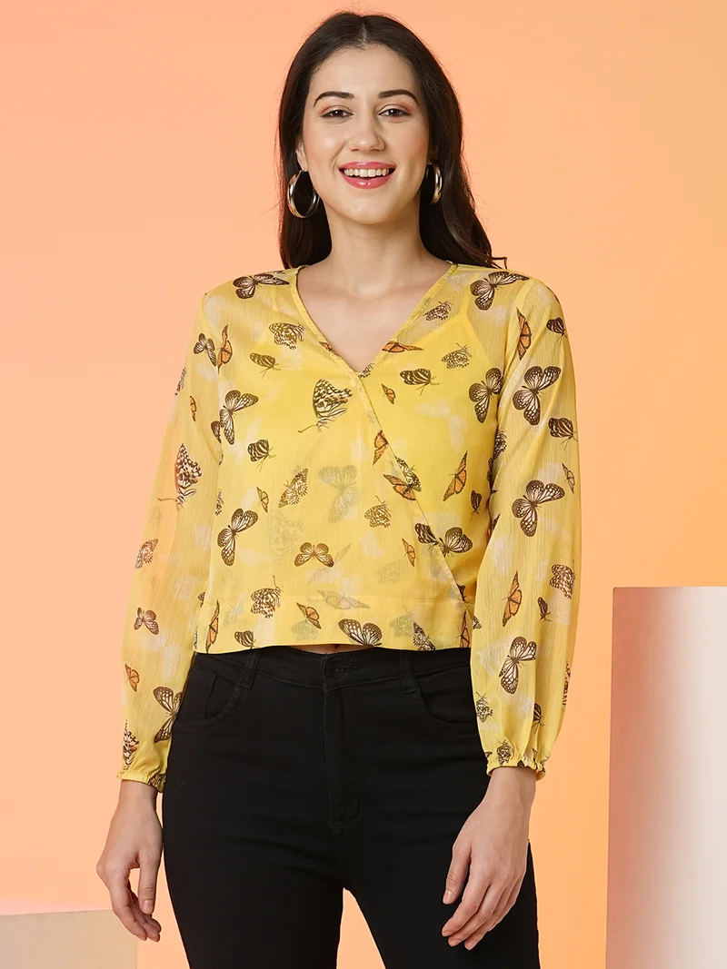globus Women Wrap Neck Full Sleeve Top