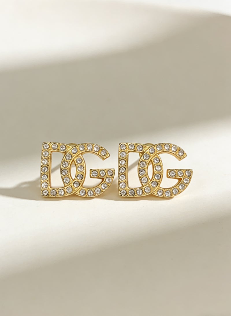 DG Logo earrings, gold inlaid crystals, Italian luxury women's jewelry. - Image 1