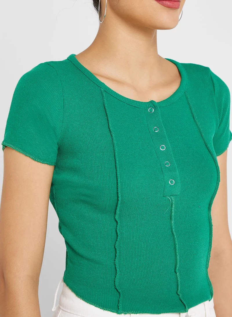 Ginger Urban Minx Seam Detail Button T-Shirt