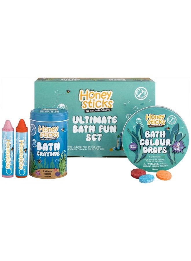 Honeysticks Ultimate Bath Fun Set - Non Toxic Bath Crayons (7 Pack) and Bath Color Tablets (36 Drops) for Hours of Creative Bathtub Fun - Natural and Food Grade Ingredients - Great Gift Set for Kids - Image 1