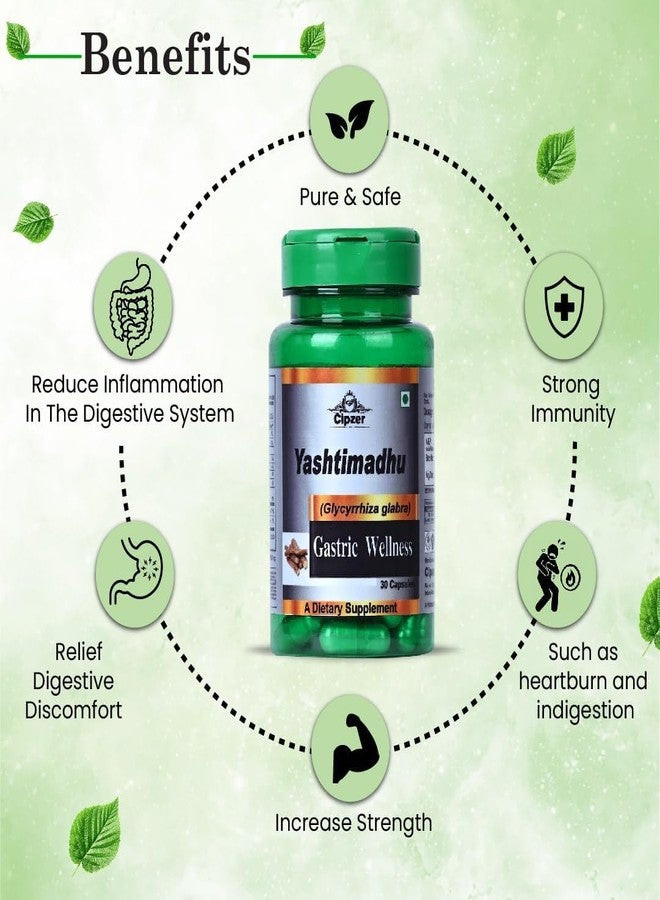 Cipzer Yashtimadhu Capsules can help with inflammation, stomach pain, headaches, indigestion, constipation, acidity, gastritis & stomach ulcers (30 Capsule) - Image 2
