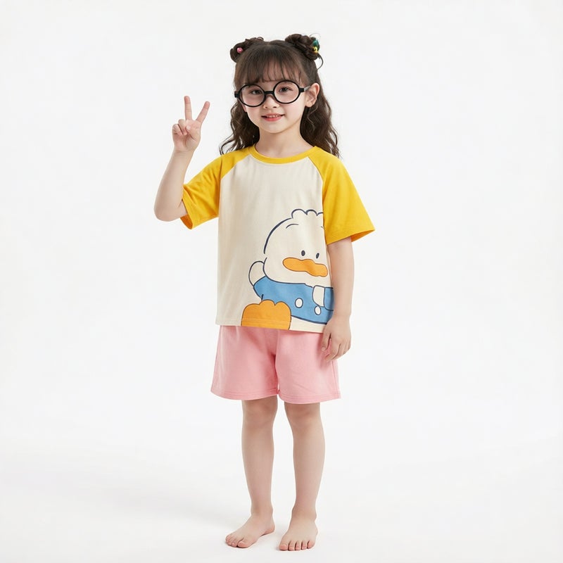 Girls Cartoon Print Short Sleeve Pajama Set Summer Two-Piece Sleepwear - Image 2