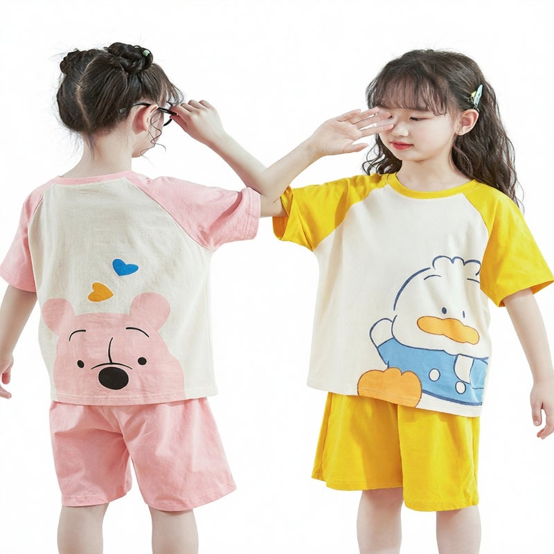 Girls Cartoon Print Short Sleeve Pajama Set Summer Two-Piece Sleepwear - Image 3