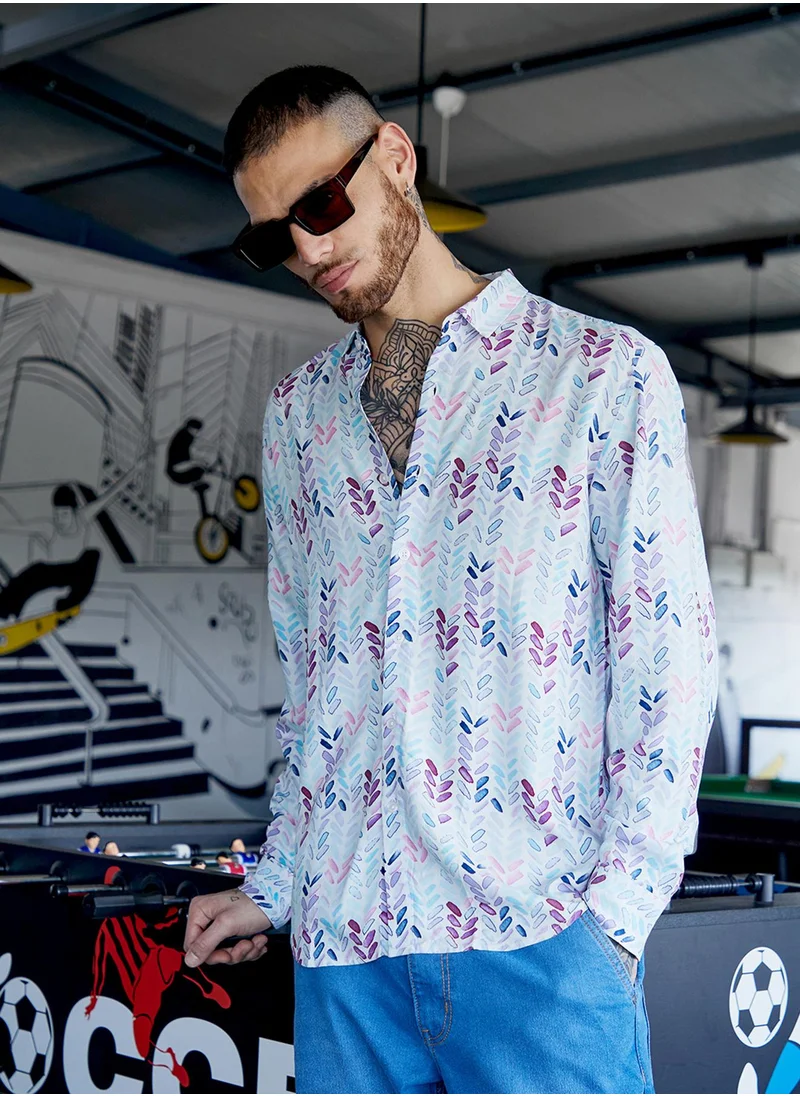 Campus Sutra Campus Sutra Men's Multicolour Abstract Print Button Up Regular Fit Shirt For Casual Wear | Heavy Rayon Spread Collar Shirt Crafted With Regular Sleeve & Comfort Fit For Everyday Wear