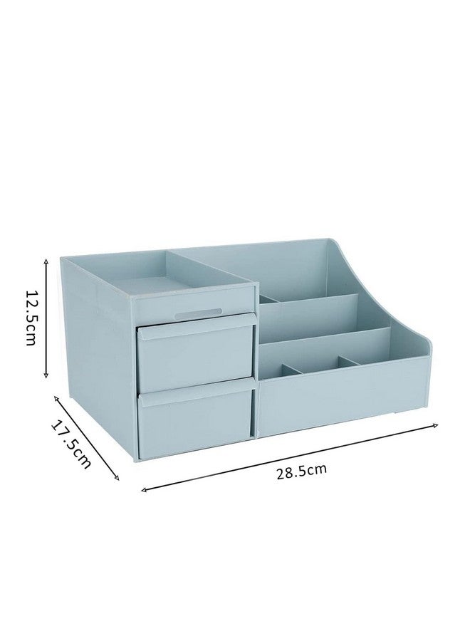 MOSHTU Multi Grid Plastic Desktop Storage Organizer Cosmetic Organizer with 2 Drawer Sundries Cosmetics Box Modern Countertop Storage for Dressing Table (10.6 x 6.3 x 4.5 inches) (Blue) - Image 3