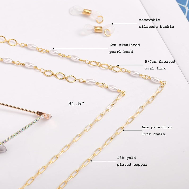 PEARLADA 18K Gold Eyeglass Chain Sunglasses Strap Holder Reading Glasses Retainer Gold Beaded Chain String Cord Lanyard - Image 3