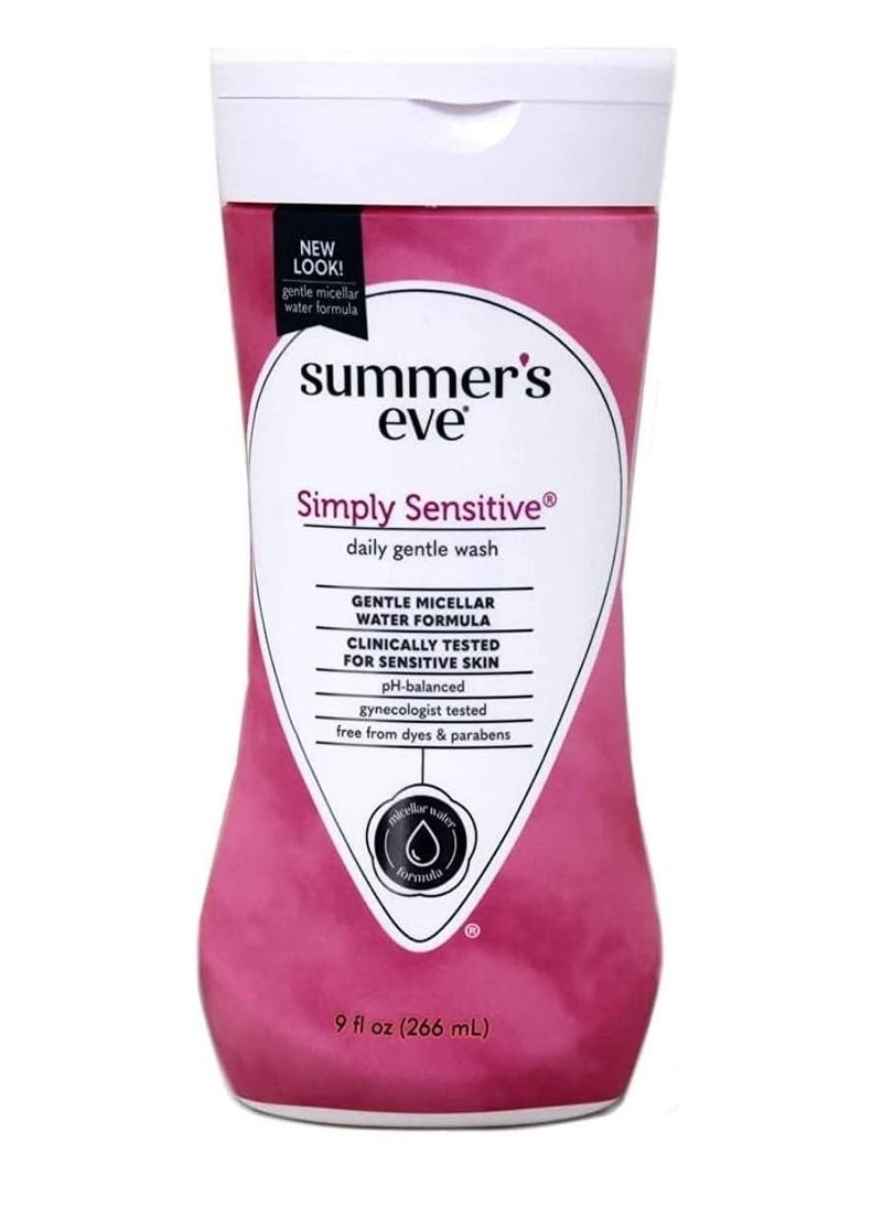 Summer's Eve Simply Sensitive Daily Gentle Feminine Wash with Micellar Water Formula pH Balance Free from Dry and Parabens 266ml 