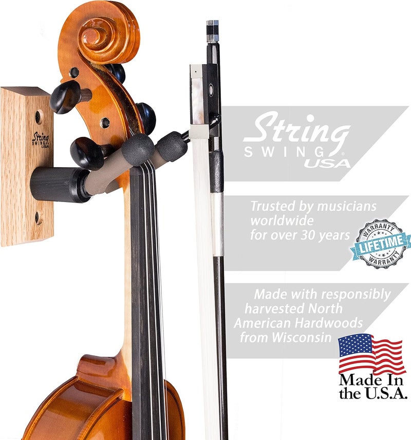 String Swing CC01V-O Hardwood Wall Mount Violin Hanger - Oak - Image 3