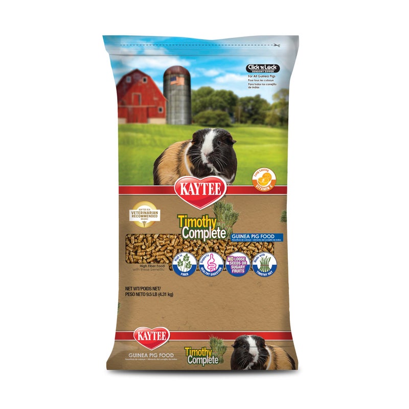 Kaytee Timothy Complete Guinea Pig Food, Made with Timothy Hay, High in Fiber, Supports Dental Health and Digestion, Long-lasting Vitamin C, 9.5 pounds - Image 1